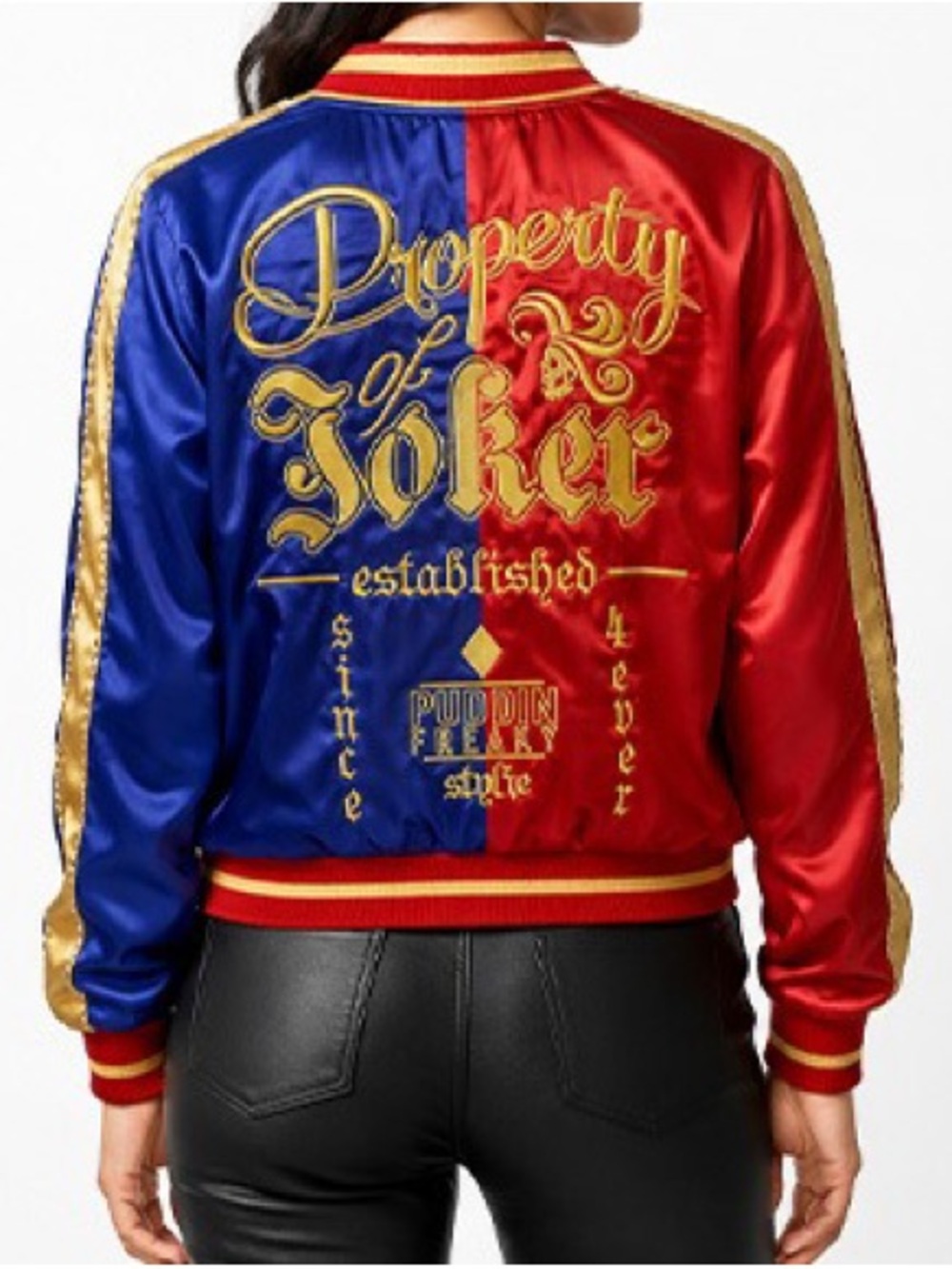Suicide Squad Harley Quinn Property of Joker Satin Bomber Jacket Sz Small Rare